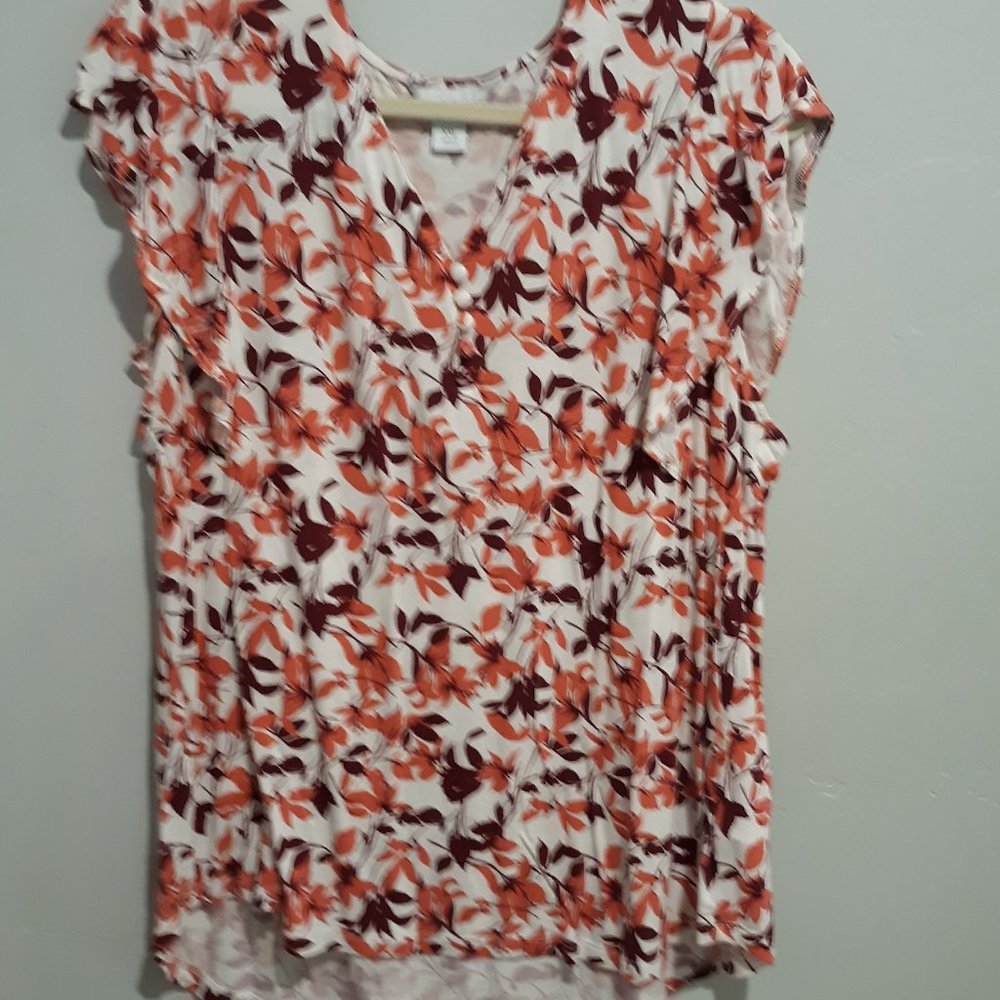 Liz Claiborne Coral and Burgandy Open Sleeve Top